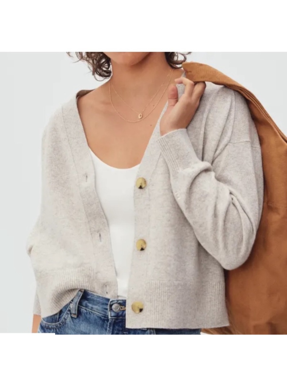 Everlane The Cropped Cashmere Cardigan, M medium , Canvas